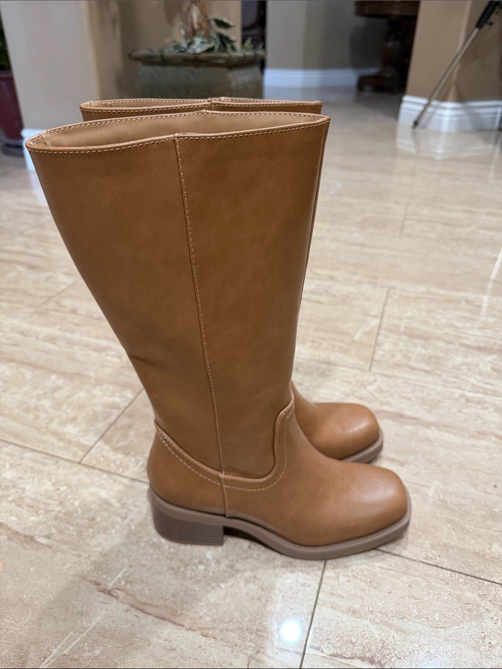 Soda Cognac Tall Knee-High Heeled Boots